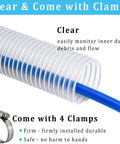 Clear 1-1/2 Inch By 10 Foot Dust Collection Hose With Carbon Steel Wire For Dust Collectors And Woodworking Tools, Lightweight Yet Rugged And Puncture Resistant PVC Fume Hose Includes 4 Clamps For Table Saw And Planer, showing clear tubing and clamp