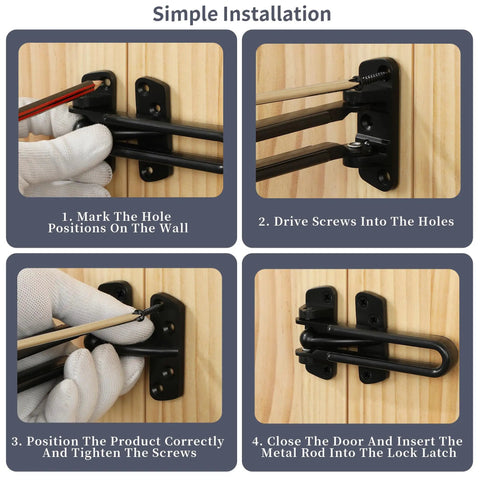 Step-by-step installation guide for Heavy Duty Swing Bar Door Lock With Secure Latch Guard Clasp And Rust Resistant Zinc Alloy Frame For Inward Swinging Doors Hassle Free Mount Rock Solid Black Home Security.