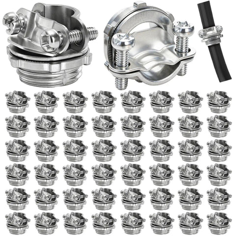50 Pack Half Inch Clamp Type Cable Connectors For NM Cable, Zinc Alloy And Steel Electrical Conduit Fittings, Rust Resistant