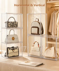 Clear Acrylic Purses And Handbag Organizer Display Case Set With Magnetic Door for wallets, clutches, cosmetics in closet.