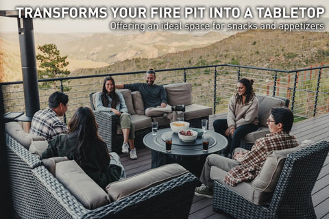 Surround Surface For Yukon Fire Pit Lid Durable Cold Rolled Steel Shield Doubles As Backyard Tabletop Centerpiece in use