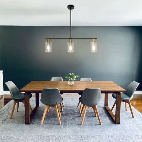 Three Light Linear Farmhouse Kitchen Island Lighting In Black And Gold Finish With Glass Shades Modern Industrial Pendant Lights