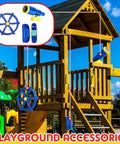 Blue Pirate Ship Wheel Toy Telescope And Telephone Playground Accessories Bundle For Outdoor Swing Sets And Playhouses