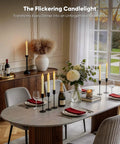 6 Pack Wax Flameless Taper Candles With Remote Timer And Dimmer, Ivory LED Candle Sticks With Flickering Light on dining table
