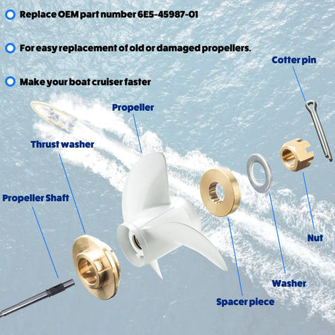 Upgrade 150-300HP Propeller Installation Hardware Kit For Yamaha Outboard Motors with thrust washer, spacer, nut, cotter pin