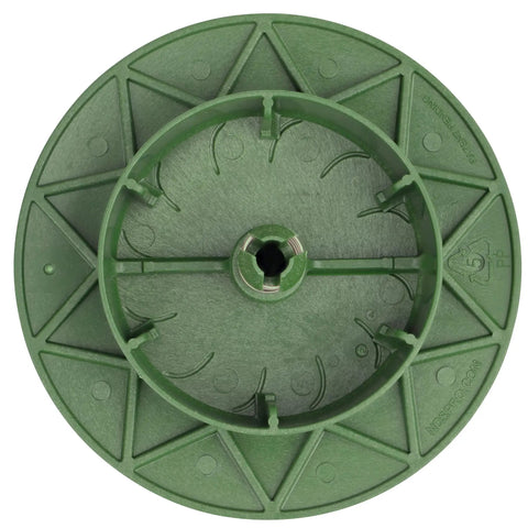Top view of Pop Up Drainage Emitter with Elbow and Adapter for 3 Inch and 4 Inch Drain Pipes Green Plastic Water Release System