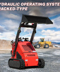Compact Stand On Crawler Mini Skid Steer Loader With Trencher And 23 HP Gas Engine And Bucket Attachment in construction site