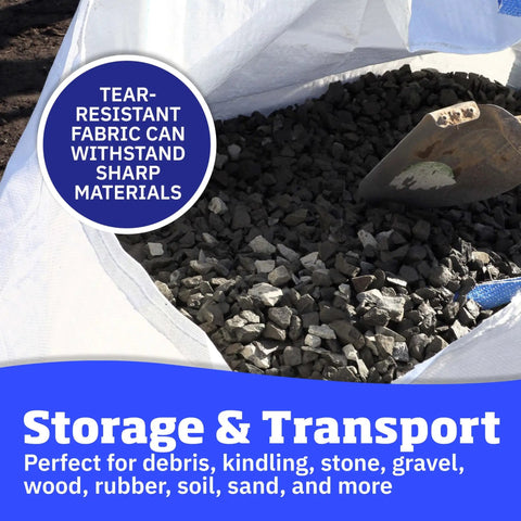 Heavy Duty 200 Gallon Builder Bulk Bags for Demolition and Construction Open Top White Woven Polypropylene Trash Sacks with rocks