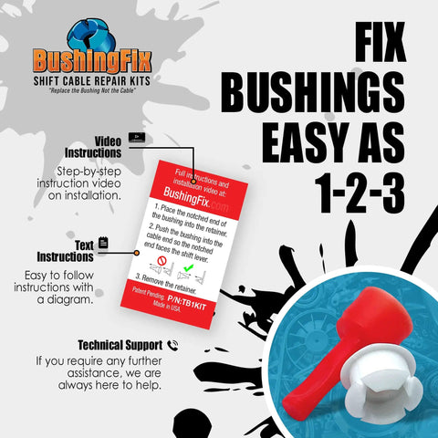 TB1Kit Automatic Transmission Shift Cable Bushing Repair Kit For Chevy, Jeep, Ford And More instructions card and bushing tool.