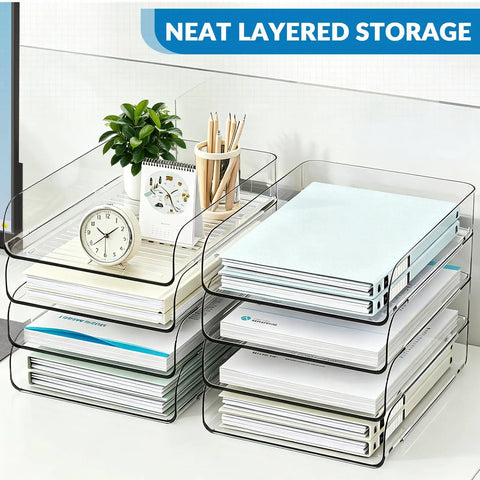 Clear Acrylic 4 Tier Desk Organizer Stand for A4 and Letter Papers File Folders Notebooks and Office Gear Vertical Storage Rack