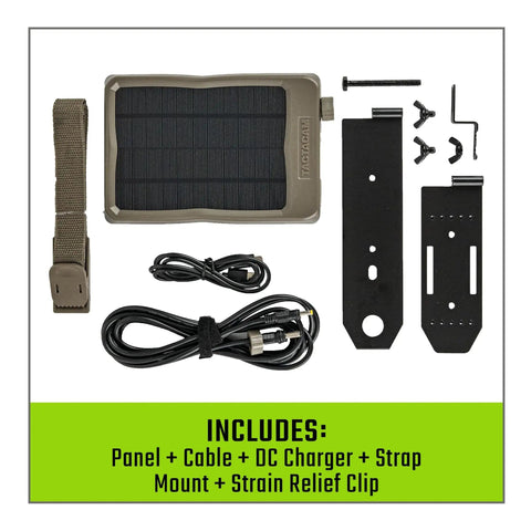 Reveal 12V External Solar Panel With Integrated Rechargeable Battery For Cellular Trail Cameras kit components layout