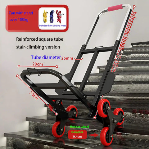 Rugged Foldable Stair Climbing Hand Truck With Six Durable PU Wheels And Steel Frame Trolley For Easy Transport A Real Workhorse That Folds Flat For Quick Storage In Your Truck Garage Or Closet, stair-climbing angle