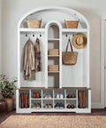 59 Inch Hall Tree With Shoe Storage And Built In Bench Arched Entryway Drop Zone With Coat Rack Ten Shoe Cubbies And Ten Coat Hooks