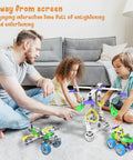Hands On 107 Piece Motorized Erector Set For Kids Aged 4 To 8 STEM Building Toys With Electric Motor Movable Wheels Nuts Bolts Wrench And Screwdriver Includes Sturdy Storage Box And Seriously Fun Educational Gift used by kids and adult on carpet
