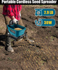 Person using Handheld Seed Spreader For Makita 18V Battery Lawn Fertilizer And Salt Ice Melt Spreader Year Round Use