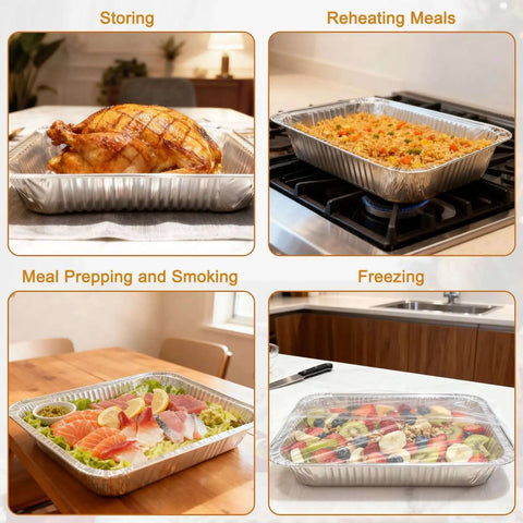 Forty Pack Disposable 9x13 Aluminum Foil Pans Deep Half Size Steam Table Trays For Oven Baking Cakes Roasting Turkey Meal Prep Storing