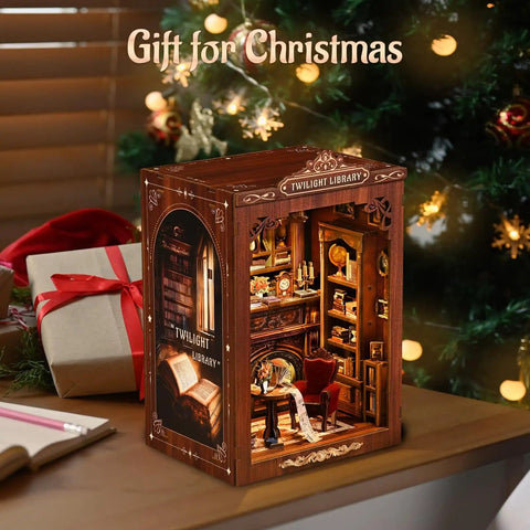 DIY 3D Wooden Book Nook Kit For Adults Teens And Beginners A Miniature Tiny House For Bookshelf Decor with Christmas theme
