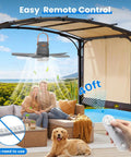 Straight Up Badass 21 Inch Portable Ceiling Fan With Built In Rechargeable Battery And Wireless Remote Bright Led Light in outdoor setting.