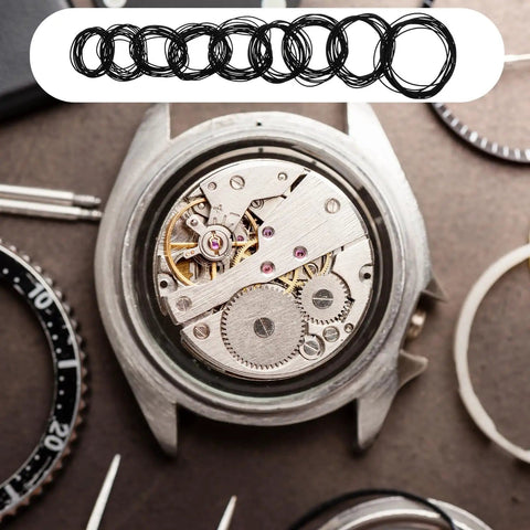 200 Pcs Watch Gasket Kit With Assorted O Rings For Back Case Repair 0.5 And 0.6mm 16-30mm Rubber Seals visible with watch parts.