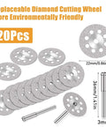 20-piece set of diamond cutting discs, 22mm diameter, 3mm shank; includes 4 mandrels and screwdriver for Dremel rotary tools