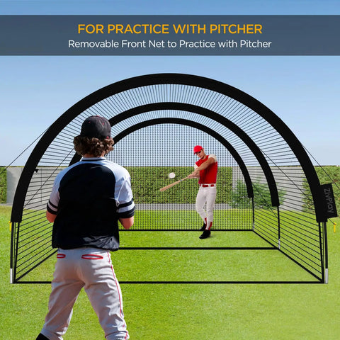 Backyard Portable Batting Cage Net For Baseball And Softball, Pop Up Cage 22 Ft By 12 Ft By 8 Ft, Pitching Machine Hole display
