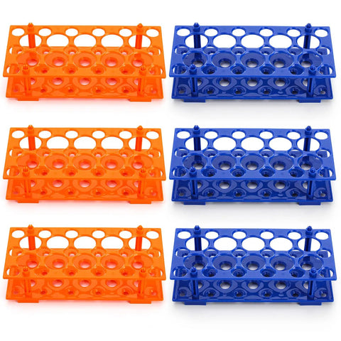 Six Pack 28 Well Test Tube Rack For Lab Use Detachable Plastic Stand Centrifuge Tube Holder Storage For 10ml 15ml And 50ml Tubes Blue And Orange
