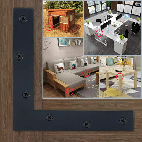 Heavy Duty Stainless Steel Beefy L Shaped Mending Plate 6x6 Inch Right Angle Corner Bracket For Wood Matte Black Finish
