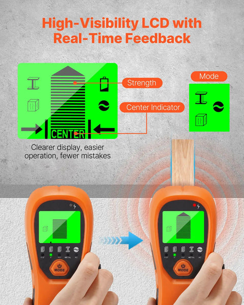 No More Blind Swinging Drill Holes 5in1 Stud Finder Wall Scanner With Sharp Smart Sensor And Crisp Lcd Readout Audio Alert For Pinpointing Wood Joists Metal Pipes And Hidden Ac Cables Precision Center Edge Detection Tool Shed Staple
