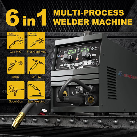 No Gimmick Heavy Duty 200Amp Multiprocess Mig Welder With 110V And 220V Power Handles Gas Or Gasless Runs Straight And Tight Features Digital Gauge For Quick Welds Including Lift TIG Stick ARC Functionality