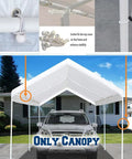 Ten By Twenty Foot Upgraded Carport Canopy Cover Replacement Top Only White Waterproof Heavy Duty PE Fabric with Ball Bungees