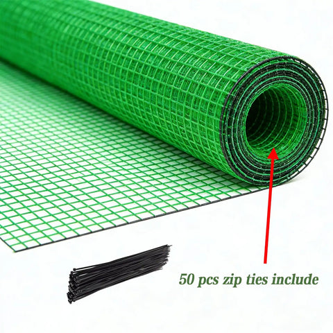 Temporary Garden Fence 4x100 Feet With 50 Zip Ties Heavy Duty Plastic Snow Fence Yard Barrier, green roll of fencing material and ties