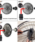 All In One 6 In 1 Bike Repair Tool Set For Maintenance With Freewheel And Cassette Lockring Removal displayed with cassettes