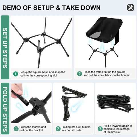 Step-by-step setup guide for Adjustable Height Lightweight Camping Chair With Carry Bag And Side Pockets Portable Folding Chair