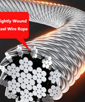 Close-up of tightly wound steel wire rope for stainless steel hand winch with two way self locking manual crank and 360 degree rotatable handle