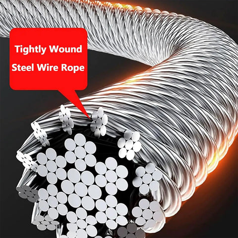 Close-up of tightly wound steel wire rope for stainless steel hand winch with two way self locking manual crank and 360 degree rotatable handle