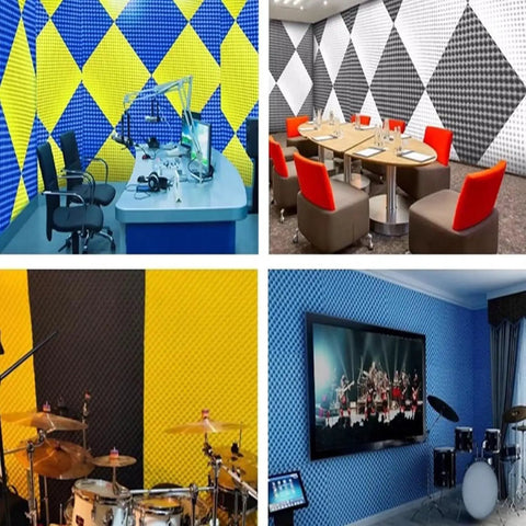 Game Changing High Density Acoustic Foam Panels With Self Adhesive Backing For Recording Studio used in colorful studio and meeting spaces.