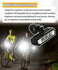 Cyclists using Ultra Bright USB Rechargeable Bike Light With Waterproof Aluminum Headlamp in dark, rainy conditions