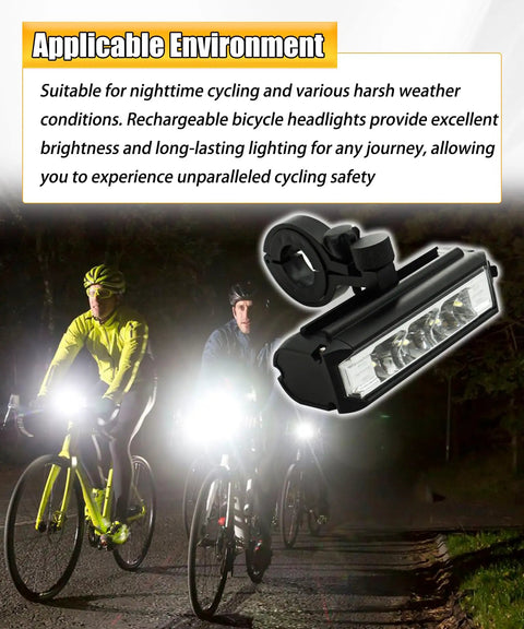 Cyclists using Ultra Bright USB Rechargeable Bike Light With Waterproof Aluminum Headlamp in dark, rainy conditions