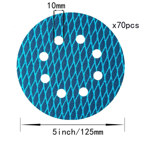 Sander Sandpaper 5 Inch 8 Hole Disc With Hook And Loop Pads 240 Grit For Wood And Metal 70 Pieces Blue Aluminum Oxide
