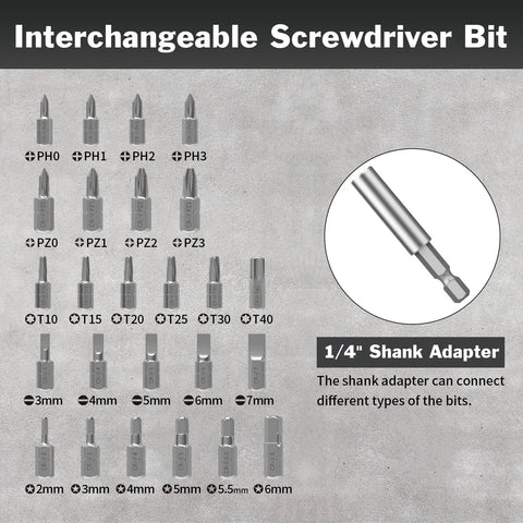 42 Piece Magnetic Screwdriver Set With Case For Home Appliances And Gadgets Includes Torx Phillips Flat Hex Pozi bits shown