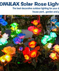 Solar Rose Garden Lights Set Upgraded Outdoor Lighting With 7 Color Changing Roses for yard and garden decor at night