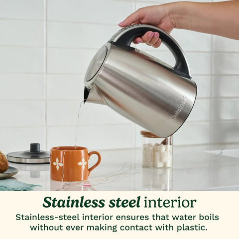 Person pouring water from PerfecTemp 1.7 Liter Electric Kettle Cordless With 1500W Fast Heat Up And 6 Preset Temperatures into a cup