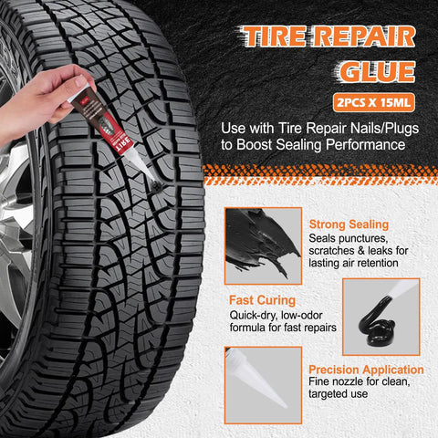 Quick Fix Tire Plug Repair Kit With 100 Self Service Screws In Small Medium And Large Sizes Plus Two Tubes Of Tire Sealant