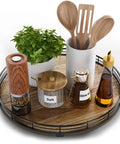 13 Inch Lazy Susan Turntable Made From Acacia Wood For Kitchen Cabinet And Tabletop Organization Go To Round Wooden Centerpiece