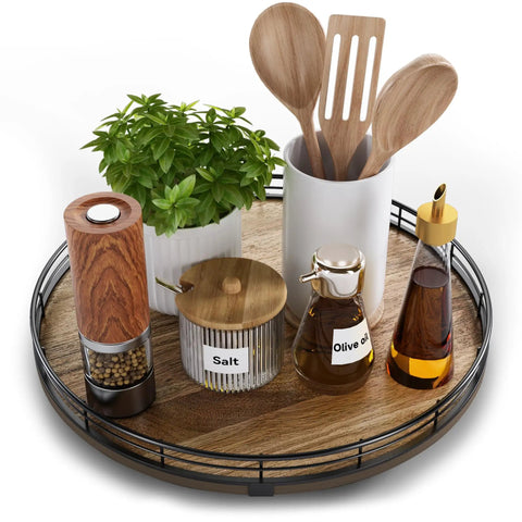 13 Inch Lazy Susan Turntable Made From Acacia Wood For Kitchen Cabinet And Tabletop Organization Go To Round Wooden Centerpiece