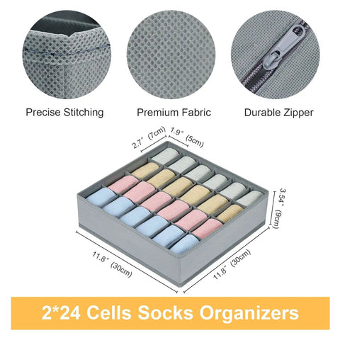 Two Pack Grey Sock Drawer Organizer Features Twenty Four Spacious Cells To Keep Your Drawers Crisp By Knocking Down Daily Clutter And Neatly Parking Underwear Ties Belts