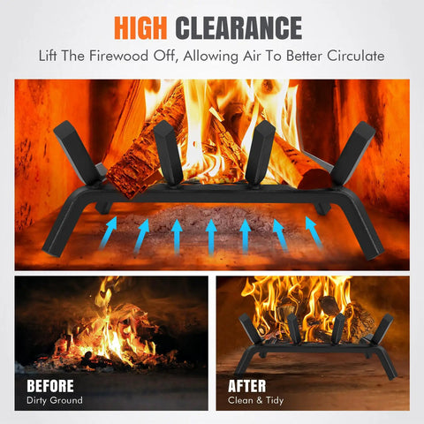 14 Inch Fireplace Log Grate With Ember Retainer Heavy Duty Steel Firewood Rack showcasing high clearance and airflow