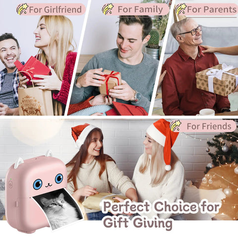 Dope Mini Sticker Printer And Portable Bluetooth Inkless Thermal Photo Maker With Pink Cat Design Perfect For Fly Journaling and Gift Giving