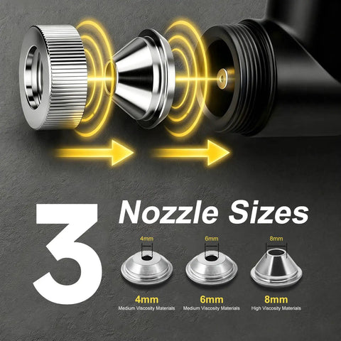 Zero Sweat Drywall Renovation With This Heavy Duty Texture Spray Gun Kit featuring nozzle sizes 4mm, 6mm, and 8mm for various materials.