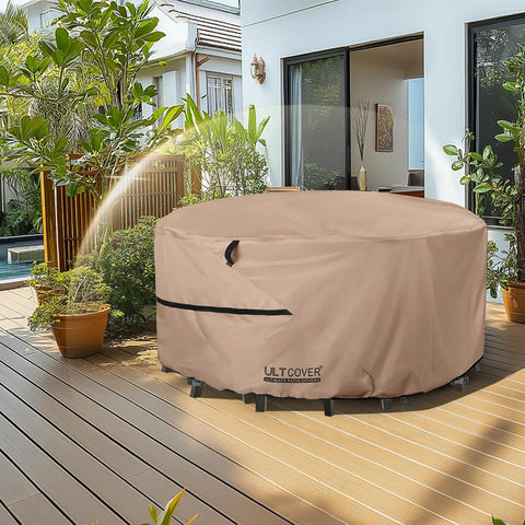 Round Patio Furniture Cover For 76 Inch Table And Chair Set, Waterproof Outdoor Protection, on a patio deck